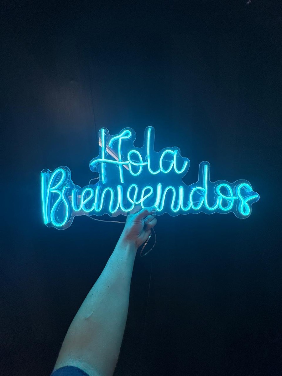 Neón Hola Bienvenidos cyan